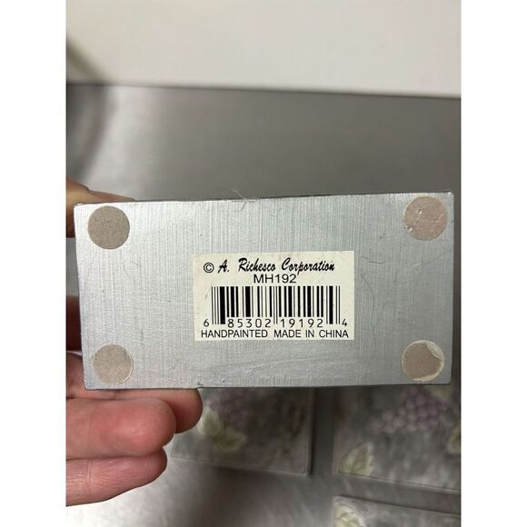 A. Richesco Corporation Metal Handpainted Raised Flower/Fruit Art Coaster Set - Picture 7 of 8